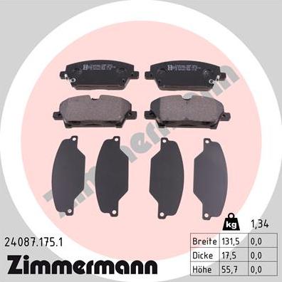 Zimmermann 24087.175.1 - Тормозные колодки, дисковые, комплект parts5.com