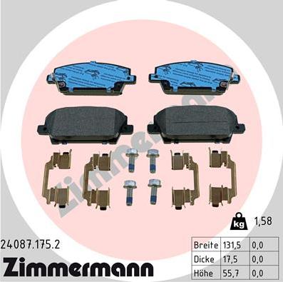 Zimmermann 24087.175.2 - Тормозные колодки, дисковые, комплект parts5.com