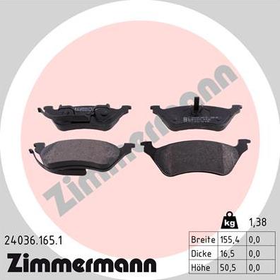 Zimmermann 24036.165.1 - Тормозные колодки, дисковые, комплект parts5.com