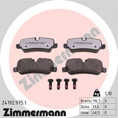 Zimmermann 24192.975.1 - Тормозные колодки, дисковые, комплект parts5.com