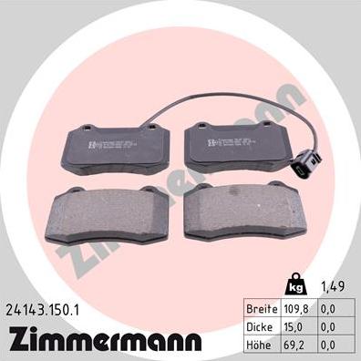 Zimmermann 24143.150.1 - Тормозные колодки, дисковые, комплект parts5.com