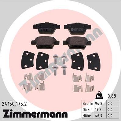 Zimmermann 24150.175.2 - Тормозные колодки, дисковые, комплект parts5.com