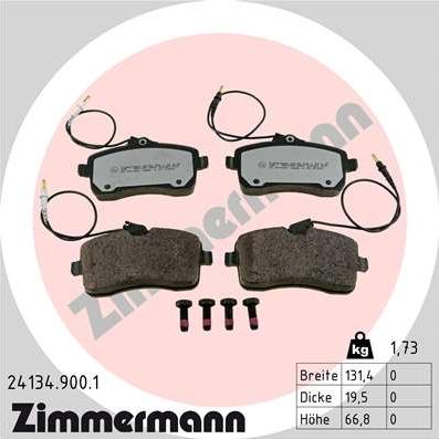Zimmermann 24134.900.1 - Тормозные колодки, дисковые, комплект parts5.com