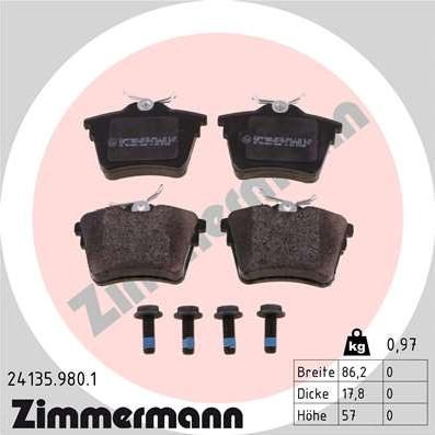 Zimmermann 24135.980.1 - Тормозные колодки, дисковые, комплект parts5.com