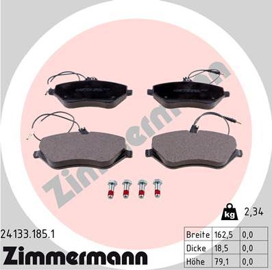 Zimmermann 24133.185.1 - Тормозные колодки, дисковые, комплект parts5.com