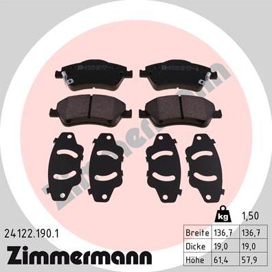 Zimmermann 24122.190.1 - Тормозные колодки, дисковые, комплект parts5.com