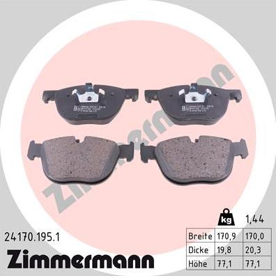 Zimmermann 24170.195.1 - Тормозные колодки, дисковые, комплект parts5.com