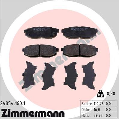 Zimmermann 24854.160.1 - Тормозные колодки, дисковые, комплект parts5.com