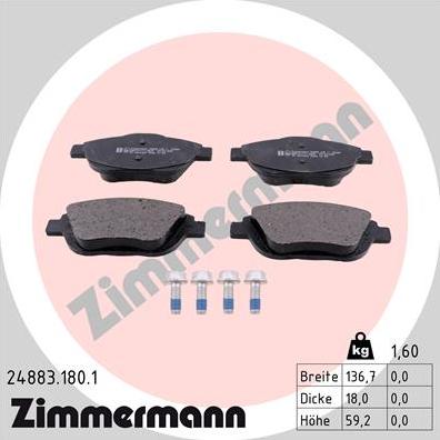 Zimmermann 24883.180.1 - Тормозные колодки, дисковые, комплект parts5.com