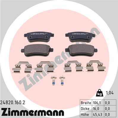 Zimmermann 24820.160.2 - Тормозные колодки, дисковые, комплект parts5.com