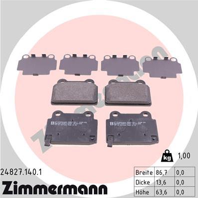 Zimmermann 24827.140.1 - Тормозные колодки, дисковые, комплект parts5.com