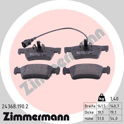 Zimmermann 24368.190.2 - Тормозные колодки, дисковые, комплект parts5.com