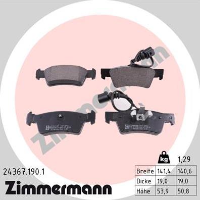 Zimmermann 24367.190.1 - Тормозные колодки, дисковые, комплект parts5.com