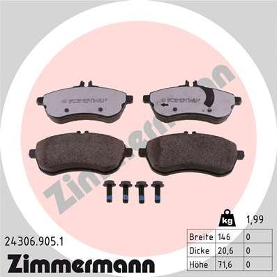 Zimmermann 24306.905.1 - Тормозные колодки, дисковые, комплект parts5.com