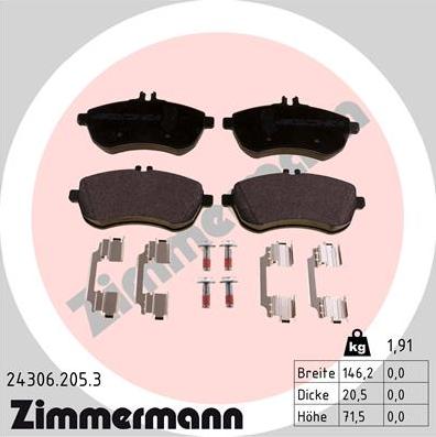 Zimmermann 24306.205.3 - Тормозные колодки, дисковые, комплект parts5.com