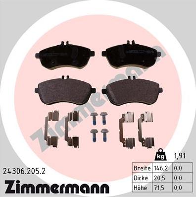 Zimmermann 24306.205.2 - Тормозные колодки, дисковые, комплект parts5.com