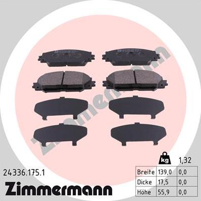 Zimmermann 24336.175.1 - Тормозные колодки, дисковые, комплект parts5.com