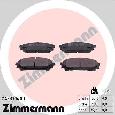 Zimmermann 24331.140.1 - Тормозные колодки, дисковые, комплект parts5.com