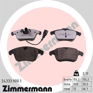 Zimmermann 24333.900.1 - Тормозные колодки, дисковые, комплект parts5.com