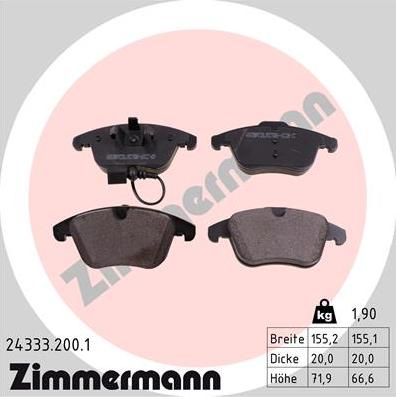 Zimmermann 24333.200.1 - Тормозные колодки, дисковые, комплект parts5.com