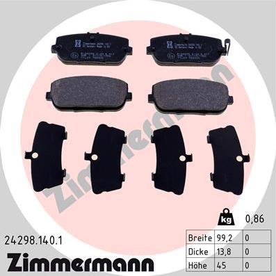 Zimmermann 24298.140.1 - Тормозные колодки, дисковые, комплект parts5.com