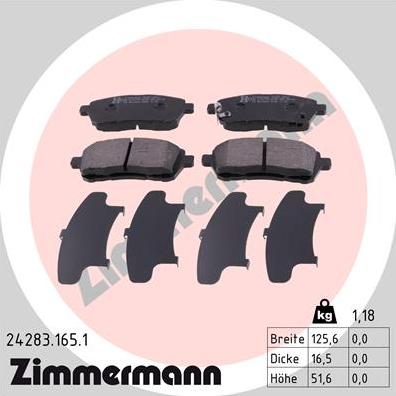 Zimmermann 24283.165.1 - Тормозные колодки, дисковые, комплект parts5.com