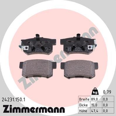 Zimmermann 24231.150.1 - Тормозные колодки, дисковые, комплект parts5.com