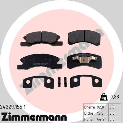 Zimmermann 24229.155.1 - Тормозные колодки, дисковые, комплект parts5.com