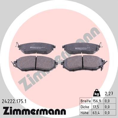 Zimmermann 24222.175.1 - Тормозные колодки, дисковые, комплект parts5.com