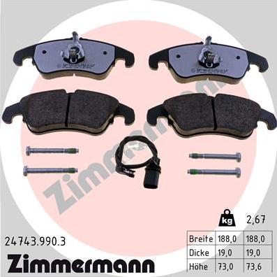 Zimmermann 24743.990.3 - Тормозные колодки, дисковые, комплект parts5.com