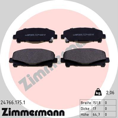 Zimmermann 24766.175.1 - Тормозные колодки, дисковые, комплект parts5.com