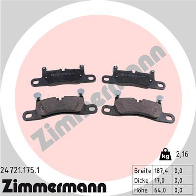 Zimmermann 24721.175.1 - Тормозные колодки, дисковые, комплект parts5.com