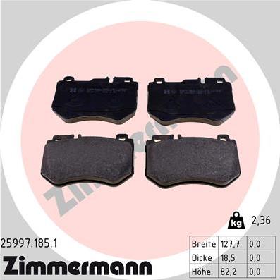 Zimmermann 25997.185.1 - Тормозные колодки, дисковые, комплект parts5.com