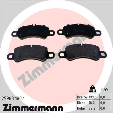 Zimmermann 25983.180.1 - Тормозные колодки, дисковые, комплект parts5.com