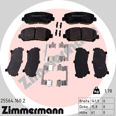 Zimmermann 25564.160.2 - Тормозные колодки, дисковые, комплект parts5.com