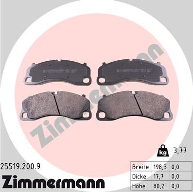 Zimmermann 25519.200.9 - Тормозные колодки, дисковые, комплект parts5.com