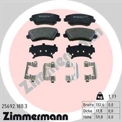 Zimmermann 25692.180.3 - Тормозные колодки, дисковые, комплект parts5.com