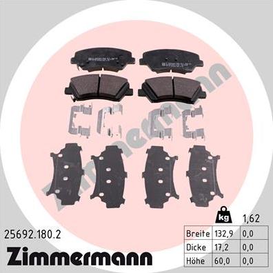 Zimmermann 25692.180.2 - Тормозные колодки, дисковые, комплект parts5.com