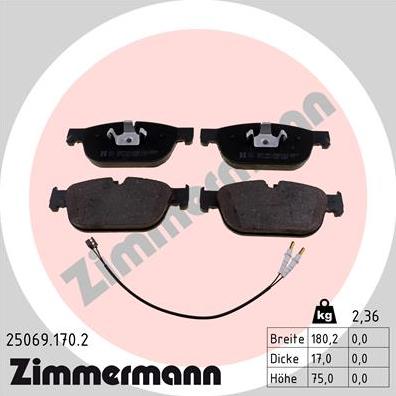 Zimmermann 25069.170.2 - Тормозные колодки, дисковые, комплект parts5.com