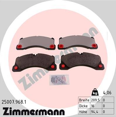 Zimmermann 25007.968.1 - Тормозные колодки, дисковые, комплект parts5.com