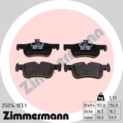 Zimmermann 25014.183.1 - Тормозные колодки, дисковые, комплект parts5.com