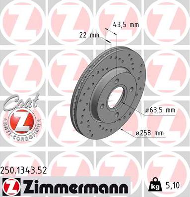 Zimmermann 250.1343.52 - Тормозной диск parts5.com