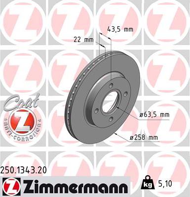 Zimmermann 250.1343.20 - Тормозной диск parts5.com