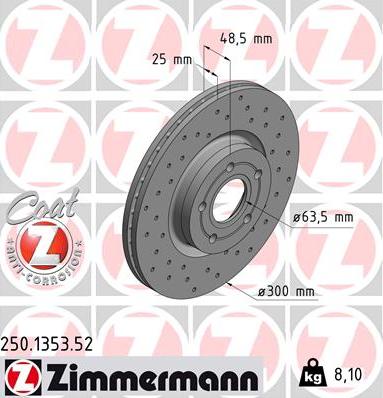 Zimmermann 250.1353.52 - Тормозной диск parts5.com