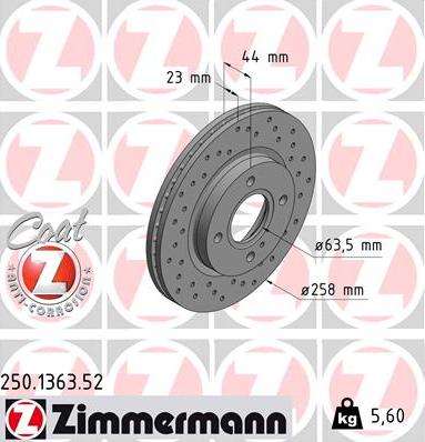 Zimmermann 250.1363.52 - Тормозной диск parts5.com