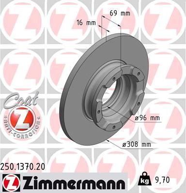 Zimmermann 250.1370.20 - Тормозной диск parts5.com