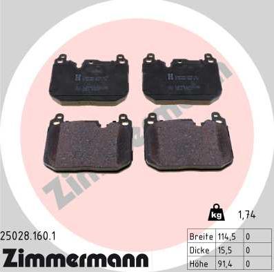 Zimmermann 25028.160.1 - Тормозные колодки, дисковые, комплект parts5.com