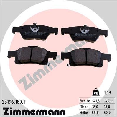 Zimmermann 25196.180.1 - Тормозные колодки, дисковые, комплект parts5.com