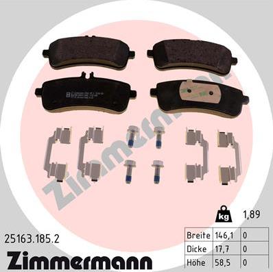 Zimmermann 25163.185.2 - Тормозные колодки, дисковые, комплект parts5.com