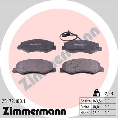 Zimmermann 25172.180.1 - Тормозные колодки, дисковые, комплект parts5.com